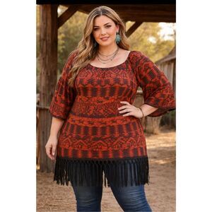 Emma Rose Western Style reindeer Tunic Top Size 1X